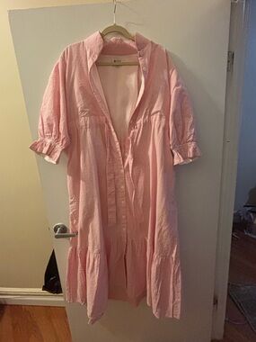 Light Pink Button-Front Women’s Tiered Shirt Dress